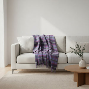 Large Irish Wool Blanket - Purple, Pink & Green Tartan