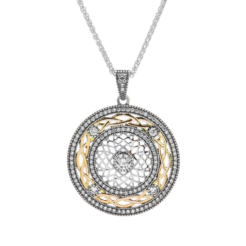 Silver and 10k Yellow Gold Brave Heart Pendant - White Cubic Zirconia