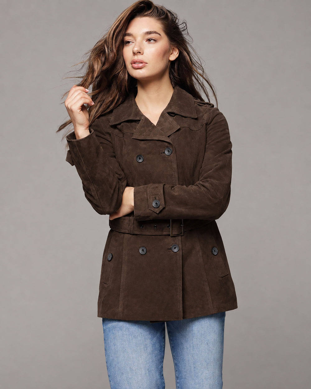 Emilia Suede Leather Trench Coat