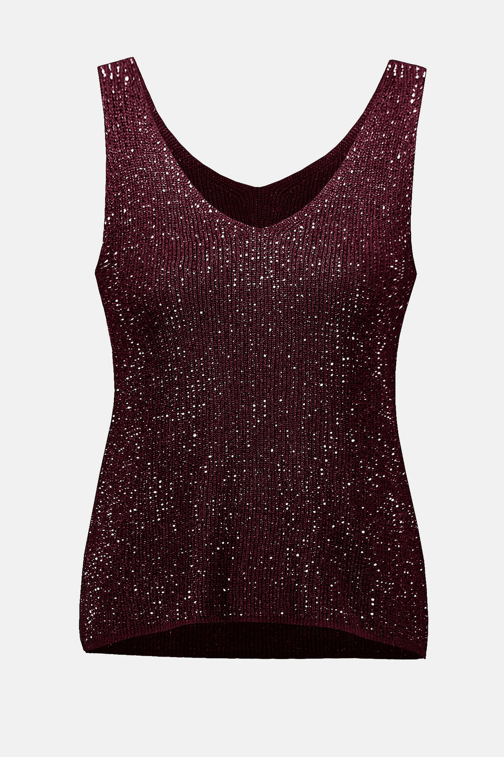 Metallic Knitted Camisole with Rhinestones - Merlot
