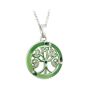 S46084 Rhodium, Enamel & Crystals Tree of Life Pendant