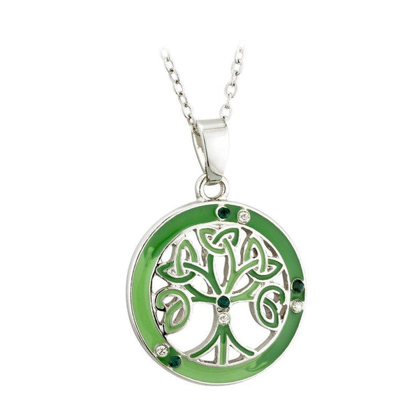 S46084 Rhodium, Enamel & Crystals Tree of Life Pendant