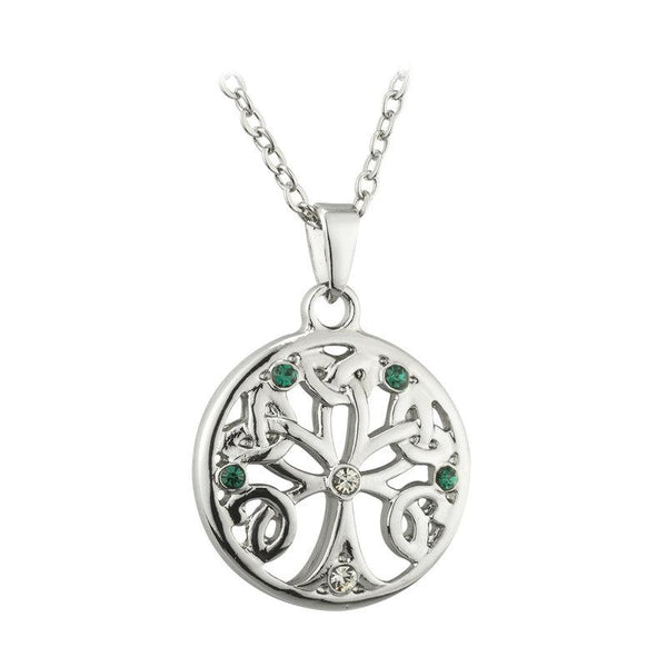 S46356 Rhodium Plated Tree of Life w/ Crystals Pendant