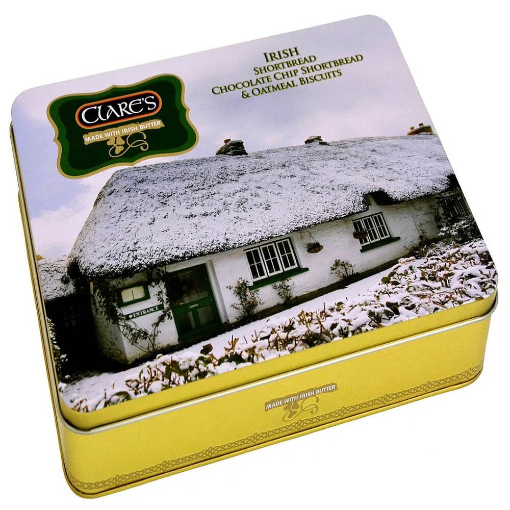 Clare's Winter Cottage Tin w/ Chocolate Chip Shortbread & Oatmeal Biscuits