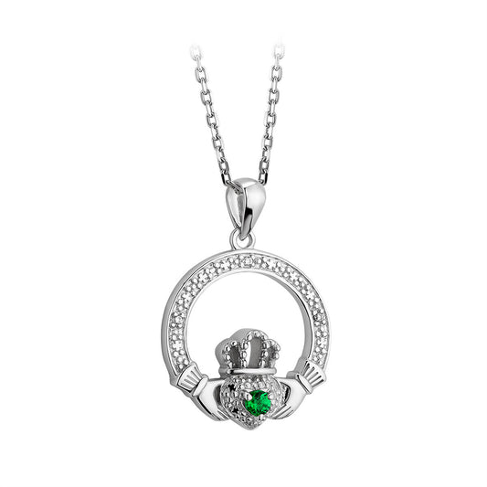 S46620 Silver Crystal Illusion Claddagh Pendant