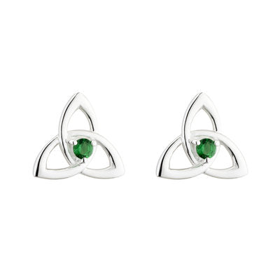 S33767 Sterling Silver & Green Crystal Trinity Earrings