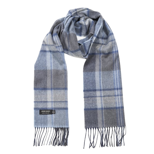100% Merino Wool Scarf - Grey & Blue Check