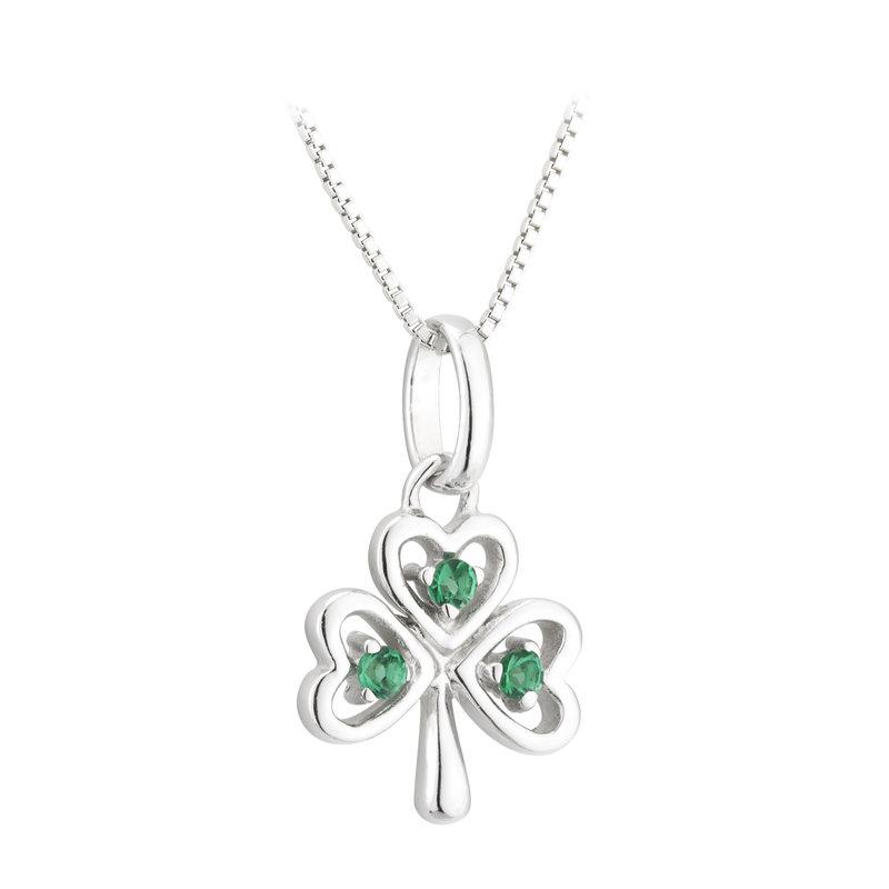 S46241 Sterling Silver Shamrock & Green Crystals Pend