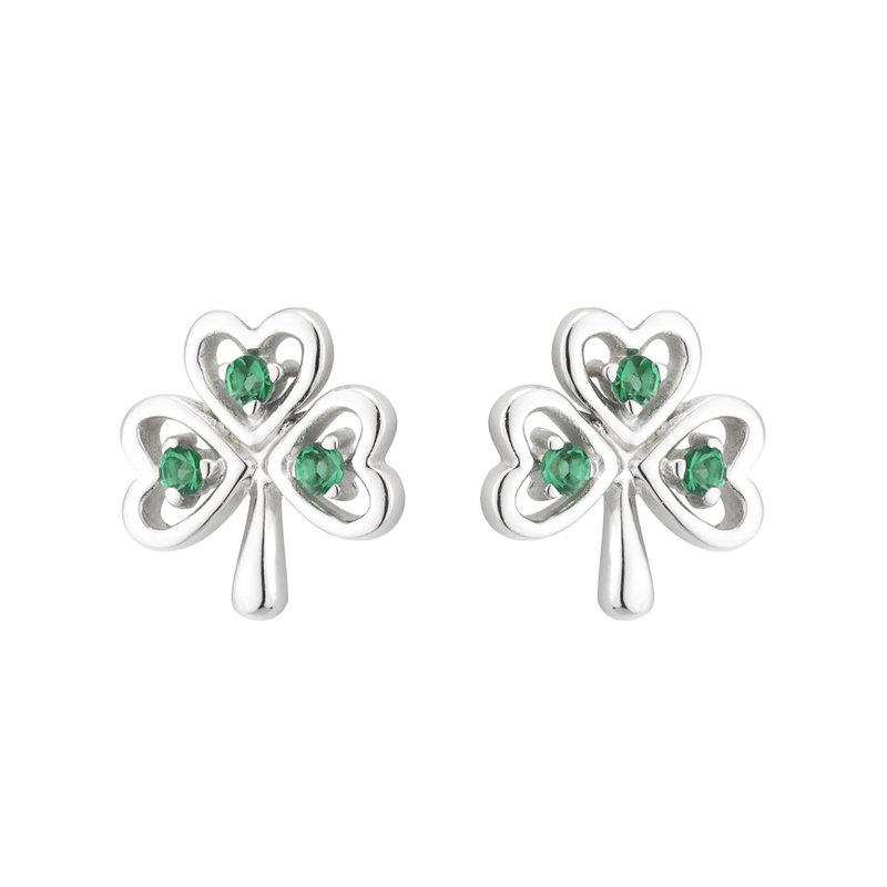 S33841 Sterling Silver & Crystal Shamrock Earrings