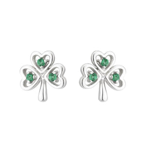 S33841 Sterling Silver & Crystal Shamrock Earrings