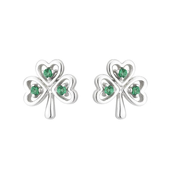 S33841 Sterling Silver & Crystal Shamrock Earrings