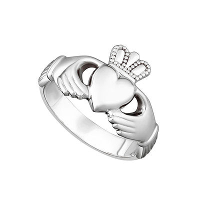 S2271 Sterling Silver Heavy Ladies Claddagh Ring