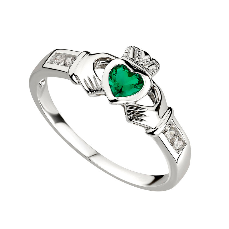S2594 Sterling Silver Claddagh Emerald Ring