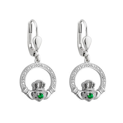 S34021 Sterling Silver Cubic Zirconia Claddagh Earrings