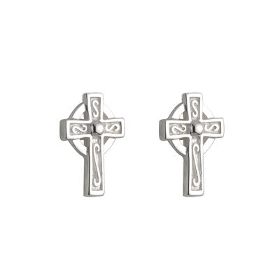 S33274 Sterling Silver Small Silver Celtic Cross Earrings