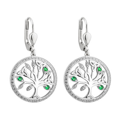S34025 Sterling Silver & Crystals Tree of Life Earrings