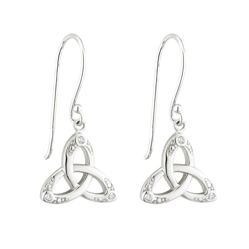 S33844 Sterling Silver Crystal Trinity Knot Drop Earrings