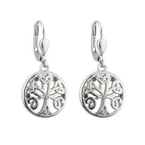 S33904 Rhodium Crystal Tree of Life Drop Earrings