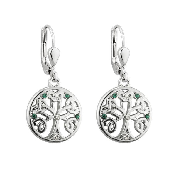 S33904 Rhodium Crystal Tree of Life Drop Earrings