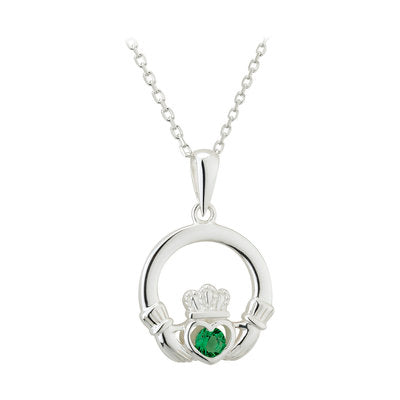 S46360 Sterling Silver Crystal Claddagh Pendant