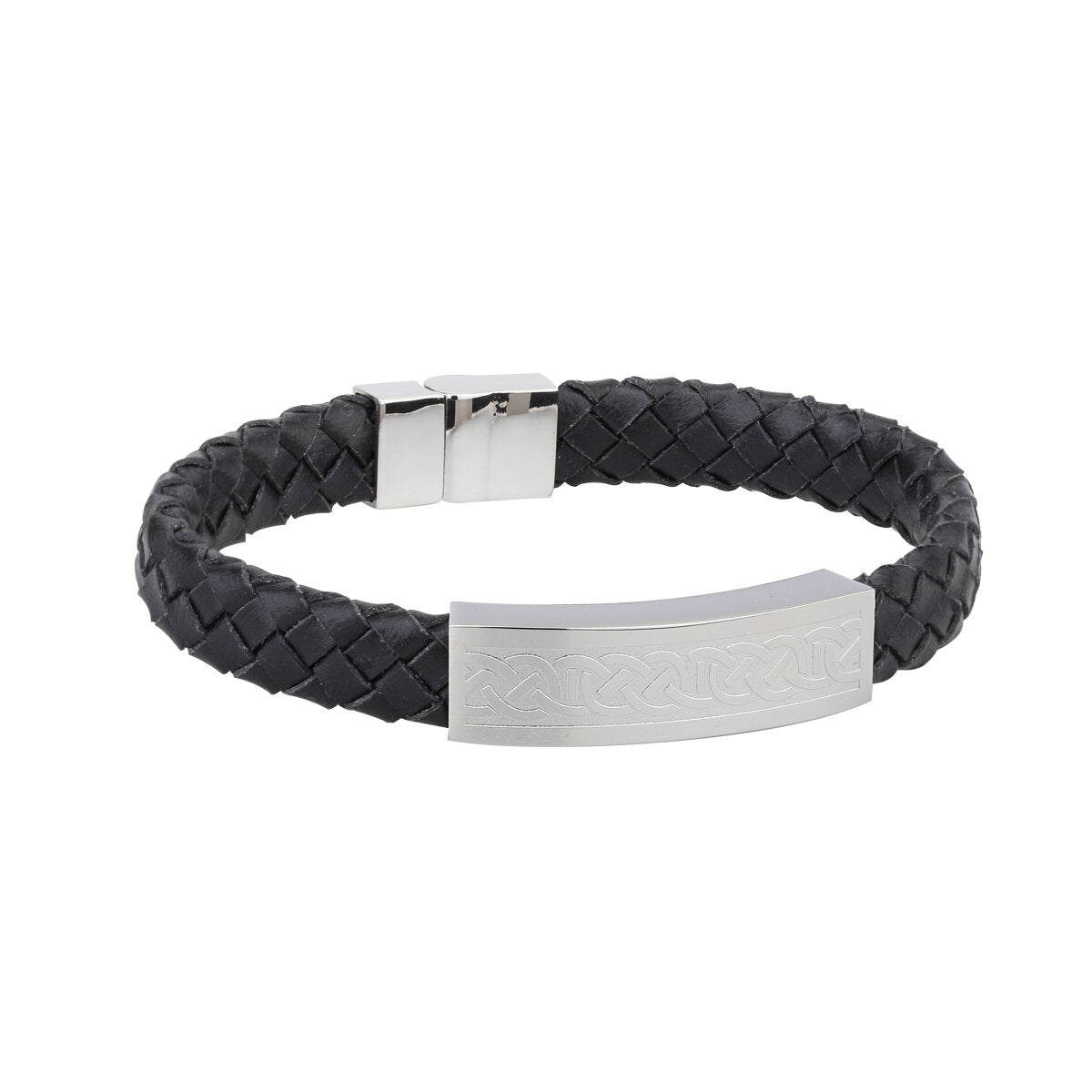 S5830 Stainless Steel & Black Leather Bracelet