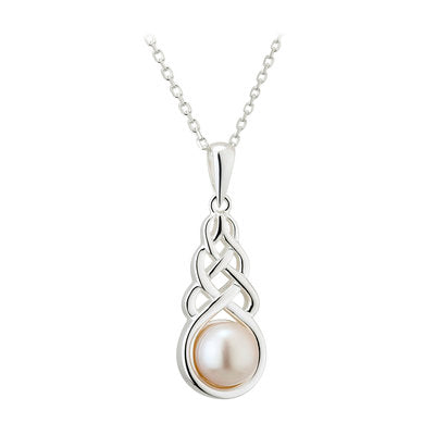 S46364 Sterling Silver Celtic Knot & Freshwater Pearl Pendant