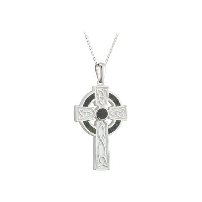S46023 Sterling Silver Connemara Marble Celtic Cross Pendant