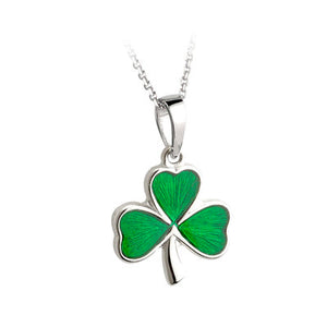 S45238 Sterling Silver Plated & Enamel Shamrock Pendant