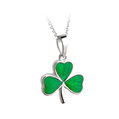 S45238 Sterling Silver Plated & Enamel Shamrock Pendant