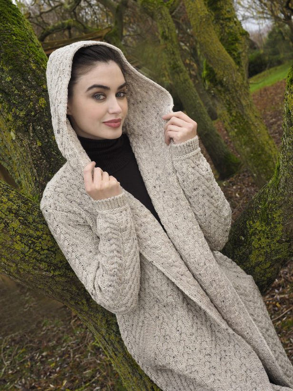 Mayo Shawl Open Cardigan w/ Hood - Oatmeal Fleck