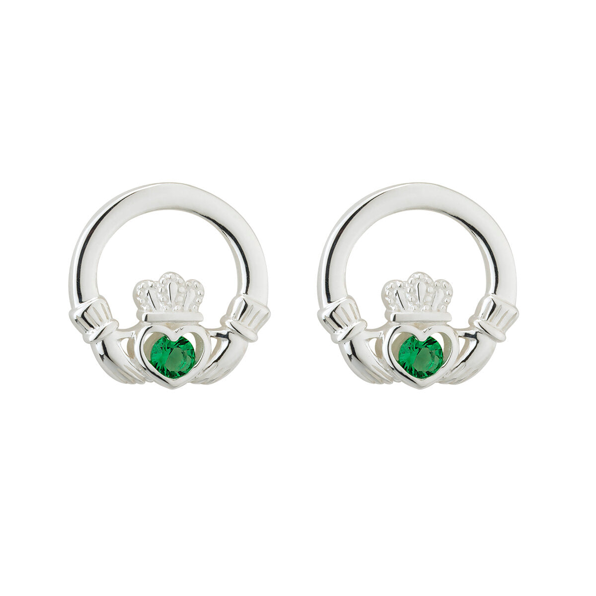 S33915 Green Crystal Claddagh Stud Earrings