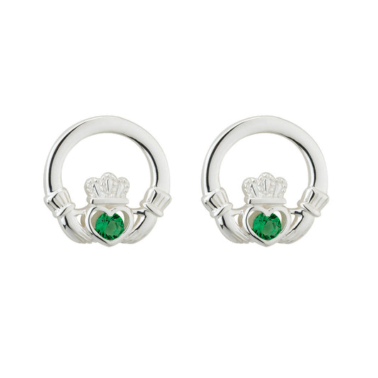 S33915 Green Crystal Claddagh Stud Earrings