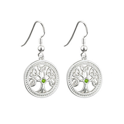 S33230 Sterling Silver Tree of Life Earrings w/ Stones