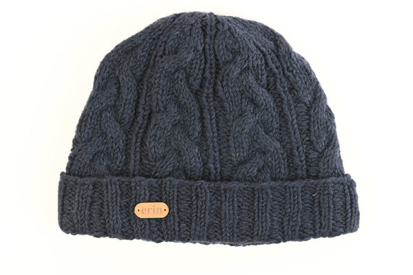 Aran Cable Turn Up Cap - Navy