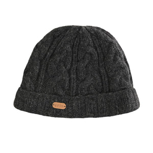 Aran Cable Turn Up Cap - Charcoal
