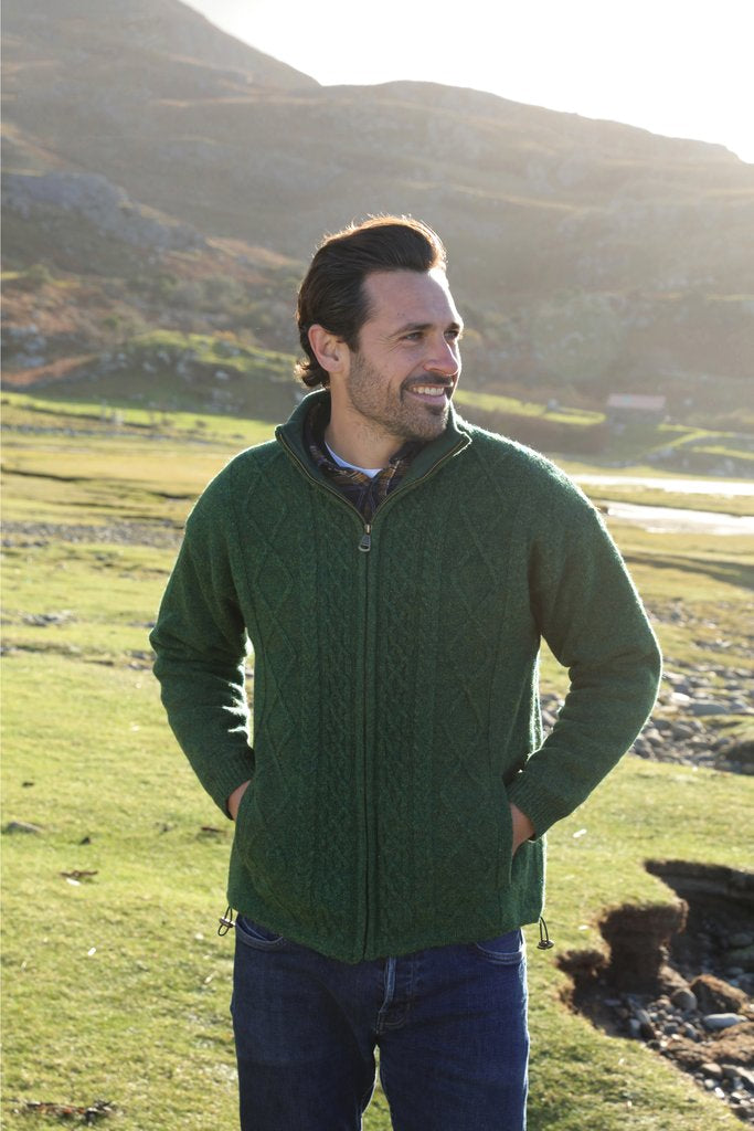 Men's Lined Cable Zip Cardigan - Fern