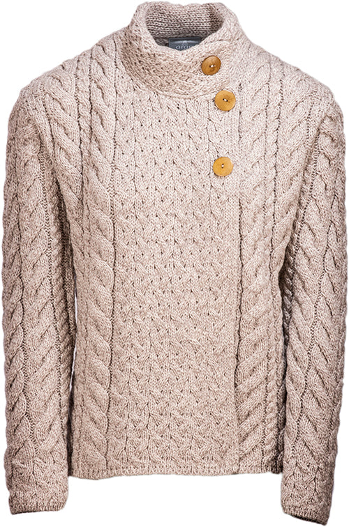 Louisburgh Ladies Cable Aran Cardigan - Toast