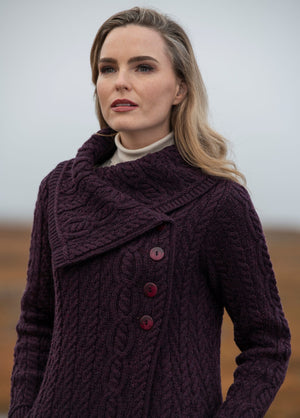 Burren Assymetrical Oversized Collar Cardigan - Damson