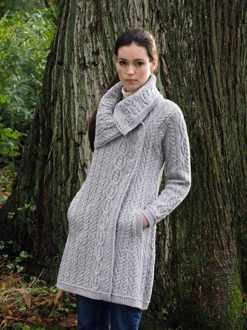 Burren Assymetrical Oversized Collar Cardigan - Soft Grey