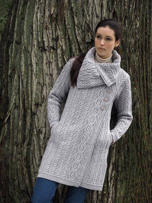 Burren Assymetrical Oversized Collar Cardigan - Soft Grey