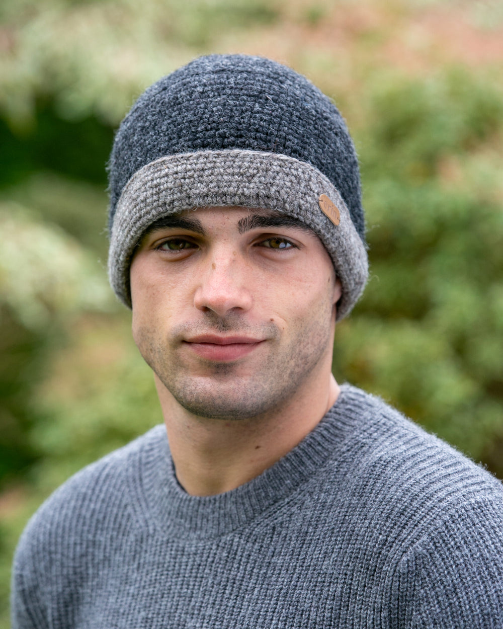 Crochet Turn Up Hat - Charcoal