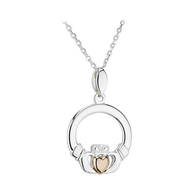 S46476 Sterling Silver & 10k Gold Claddagh Pendant