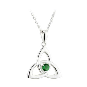 S46130 Trinity Knot with Green Crystal Pendant