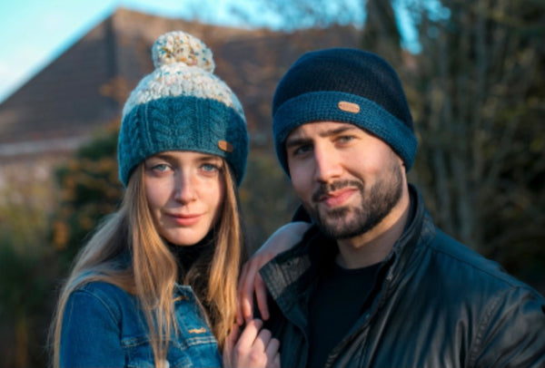 Uneven Wool Bobble Hat - Denim Blue