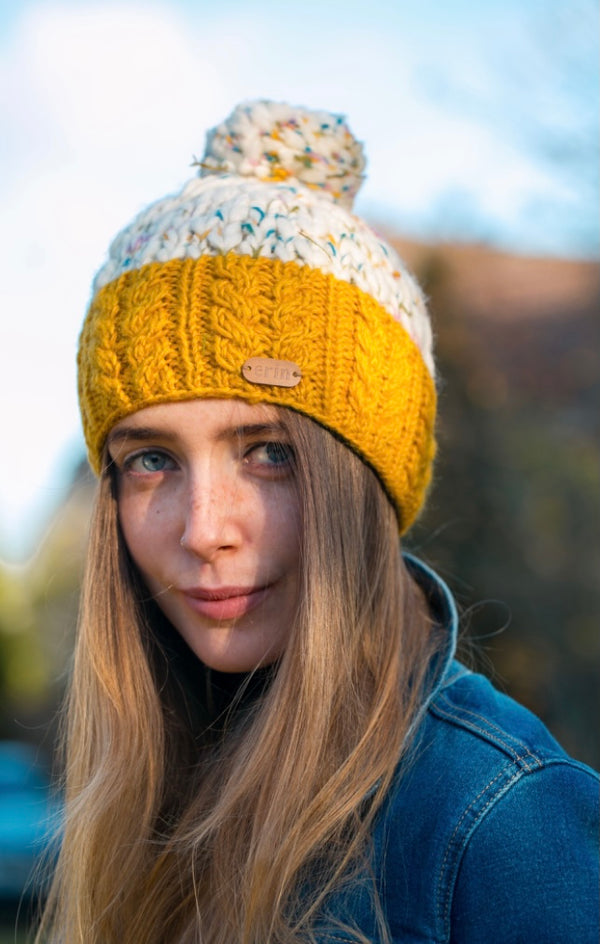 Uneven Wool Bobble Hat - Yellow