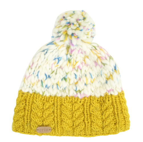 Uneven Wool Bobble Hat - Yellow