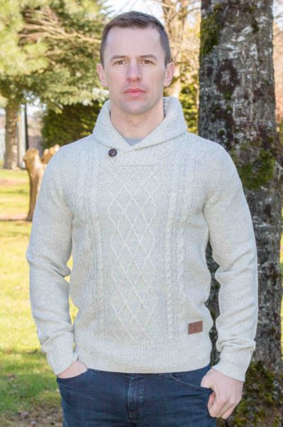 Killarney Shawl Collar Sweater - White Marl