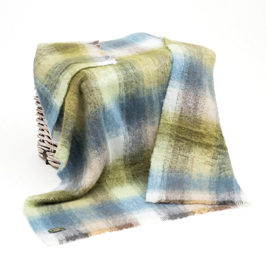 Mohair Throw - Cream, Pale Blue, Pale Green and Pale Grey Block Check