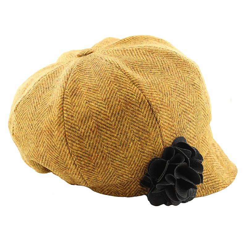 Ladies Tweed Newsboy Hat - Yellow Herringbone