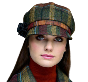 Ladies Tweed Newsboy Hat - Denim & Green Plaid